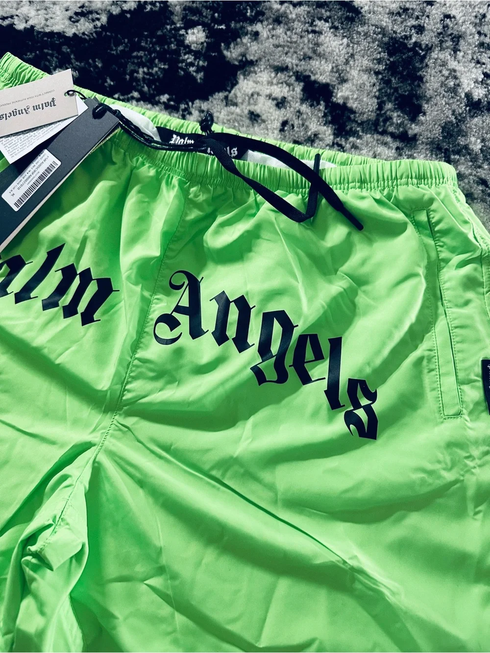 Palm Angels Neon Green Logo Swim Trunks All Sizes Available 100% Authentic